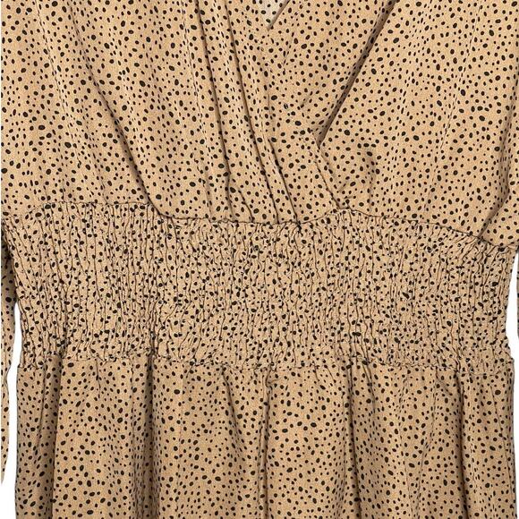 Shein Curve Long Sleeve V-Neck Dress Smocked Waist Tan W/Black Spots Size 1XL - Picture 8 of 10